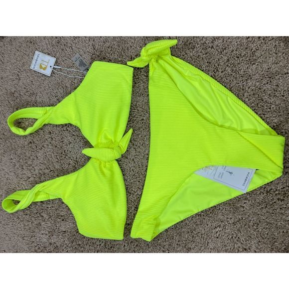 NWT TiniBikini Two Piece Neon Citrus Front Tie Bikini - Picture 5 of 10